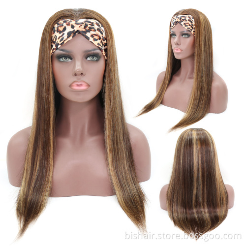 Wholesale machine-made headband wigs 100% human hair straight hair wigs gradient color 150% dense holiday hair 4-27 color wigs